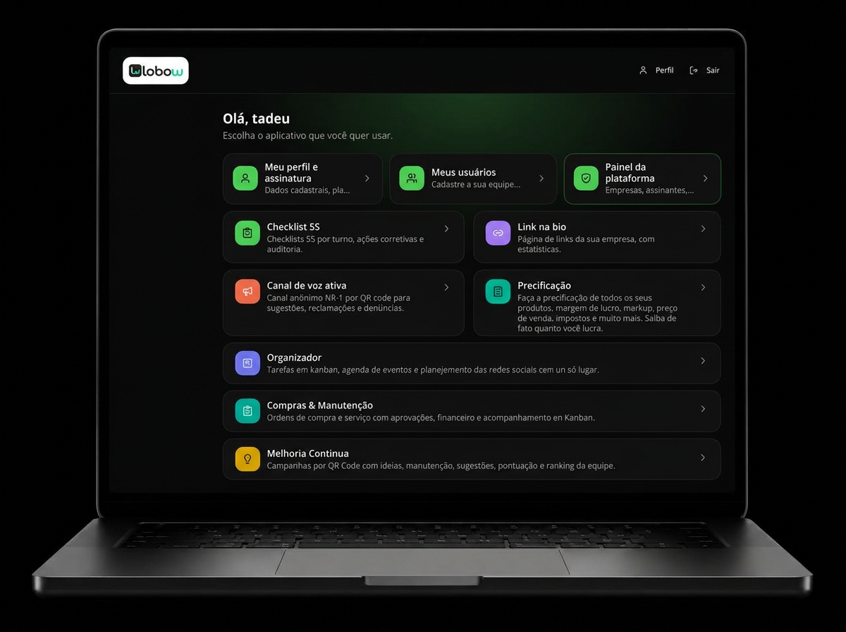 Aplicativo Lobow com acesso à calculadora de precificação